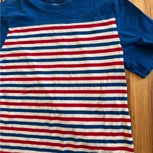 Hanna Andersson Striped Blue Kids Short Sleeve Shirt 4th of July Sz 8 medium